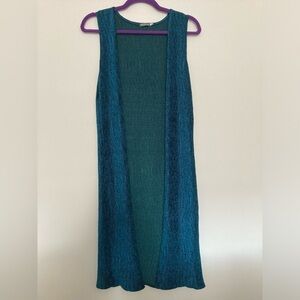 Earthbound Trading Co Shimmery Teal Velvet Burnout Sleeveless Cardigan Kimono S